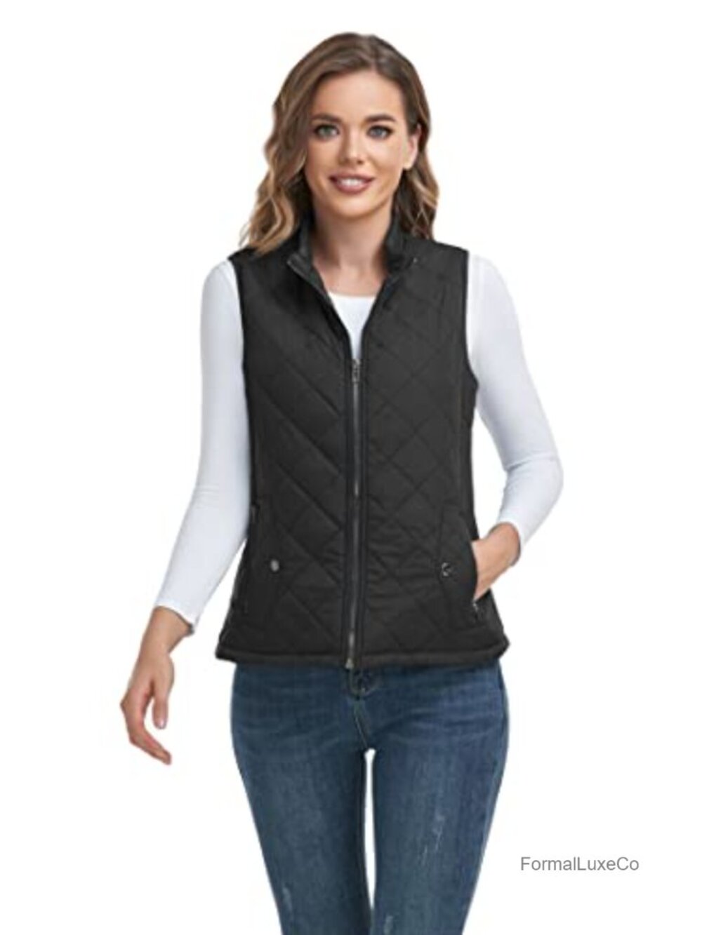 Women's Quilted Vest Stand Collar Zip Lightweight Sleeveless Polyester - Picture 2 of 6